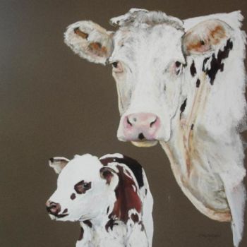 Peinture intitulée "Vache et son veau 9" par Eric Malandain, Œuvre d'art originale, Huile