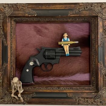 Γλυπτική με τίτλο "FunnyKolt" από Eric Mellerio, Αυθεντικά έργα τέχνης, Κολάζ Τοποθετήθηκε στο Ξύλινο φορείο σκελετό
