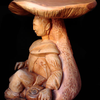 Скульптура под названием "Cachette" - Eric Rodriguez Sculpture, Подлинное произведение искусства, Дерево
