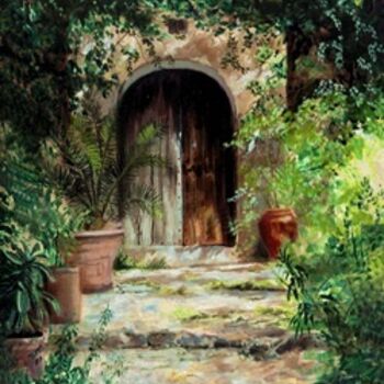 Painting titled "la porte à Majorque…" by Eric Sabatier, Original Artwork, Oil