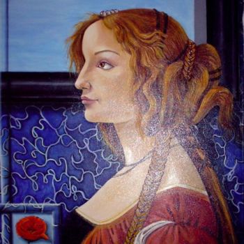 Painting titled "femme de profil" by Eric Sabatier, Original Artwork, Oil