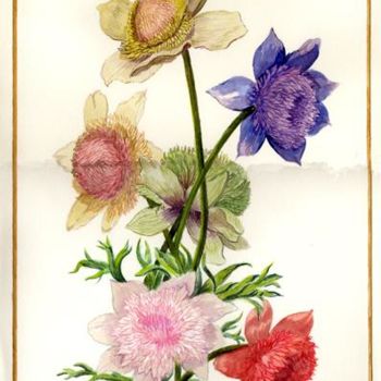 Painting titled "Chardon et fleurs" by Eric Sabatier, Original Artwork