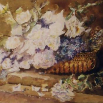 Pittura intitolato "bouquet de roses bl…" da Eric Sabatier, Opera d'arte originale