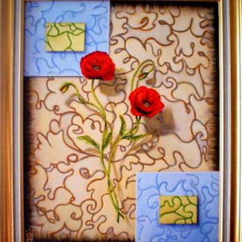 Painting titled "coquelicots sur fon…" by Eric Sabatier, Original Artwork, Oil