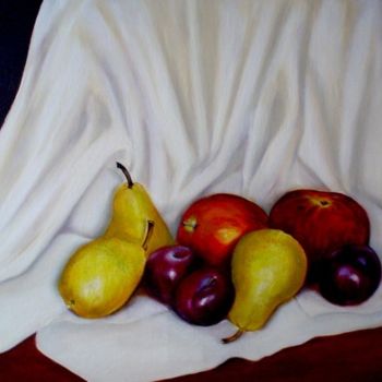 Painting titled "fruit sur fond noir" by Eric Sabatier, Original Artwork, Oil
