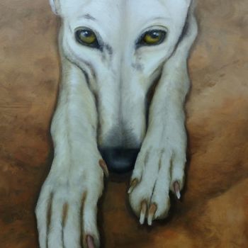 Malerei mit dem Titel "grayhound resting o…" von Ericson, Original-Kunstwerk, Öl