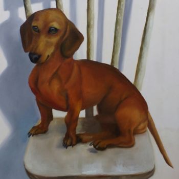 Painting titled "Daschund on the cha…" by Ericson, Original Artwork