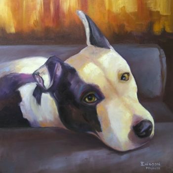 Painting titled "le chien se repose…" by Ericson, Original Artwork, Oil