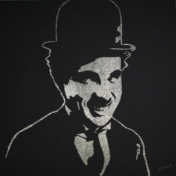 Collagen mit dem Titel "Charlie Chaplin" von Erik Black, Original-Kunstwerk, Collagen Auf Keilrahmen aus Holz montiert