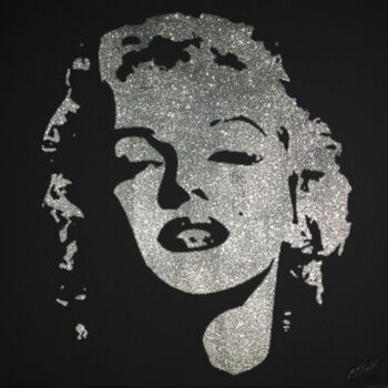 「Marilyn MONROE」というタイトルのコラージュ Erik Blackによって, オリジナルのアートワーク, コラージュ ウッドストレッチャーフレームにマウント