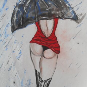 Painting titled "red rain" by Erik Hils, Original Artwork, Acrylic