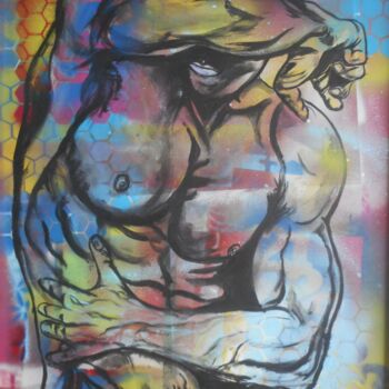Painting titled "semi nude male" by Erik Hils, Original Artwork, Acrylic