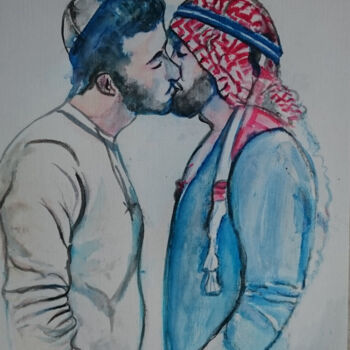 Painting titled "peace kiss, gay tol…" by Erik Hils, Original Artwork, Acrylic