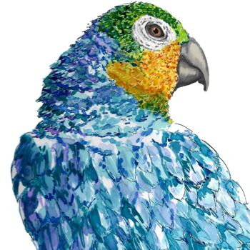 Painting titled "Blue Parrot" by Erika Sarah, Original Artwork, Ink