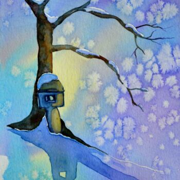 Painting titled "Douceur d'hiver" by Erika Sarah, Original Artwork, Watercolor