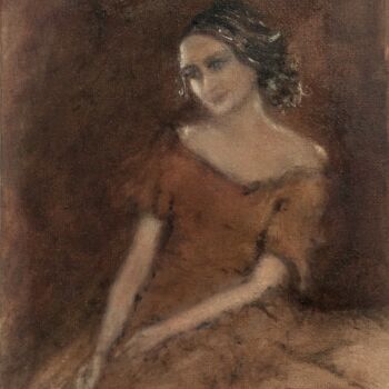 Painting titled "Olga" by Erika Von Gaal, Original Artwork, Oil Mounted on Cardboard