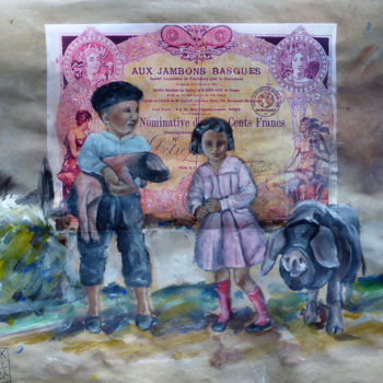 Pittura intitolato "les-enfants-et-le-p…" da Erika Sellier, Opera d'arte originale