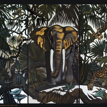 Peinture intitulée "mystérieuse Jungle" par Erika Sellier, Œuvre d'art originale, Acrylique Monté sur Verre
