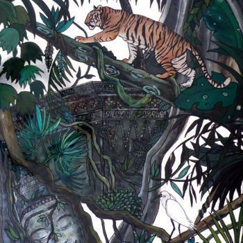Malarstwo zatytułowany „sher khan” autorstwa Erika Sellier, Oryginalna praca, Akryl Zamontowany na Szkło