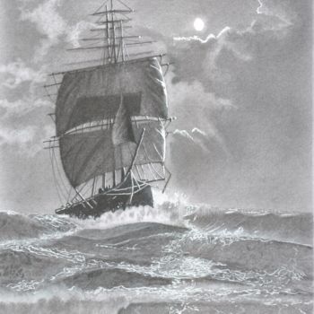 Σχέδιο με τίτλο "Sailing" από Erkan Ertan, Αυθεντικά έργα τέχνης, Κάρβουνο
