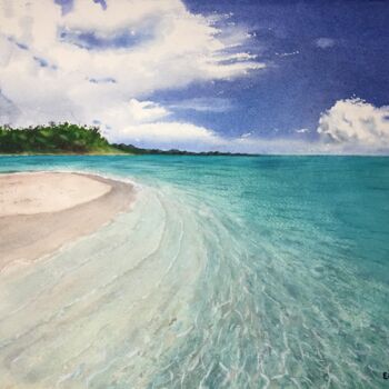 Pittura intitolato "Paradise Beach." da Erkin Yılmaz, Opera d'arte originale, Acquarello