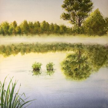 Peinture intitulée "Tree by the Lake." par Erkin Yılmaz, Œuvre d'art originale, Aquarelle