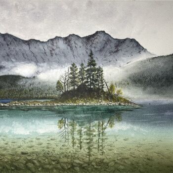 Peinture intitulée "The Lake II" par Erkin Yılmaz, Œuvre d'art originale, Aquarelle