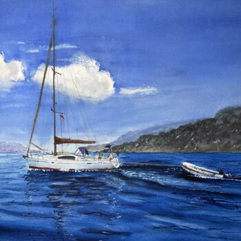 Painting titled "Sailboat-8" by Erkin Yılmaz, Original Artwork, Watercolor