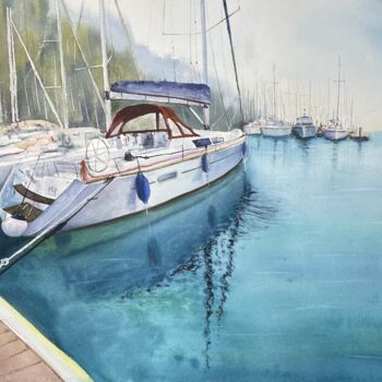 Painting titled "Sailboat-12" by Erkin Yılmaz, Original Artwork, Watercolor