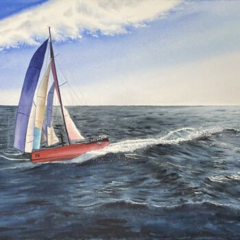 Painting titled "Sailing in the Wind." by Erkin Yılmaz, Original Artwork, Watercolor