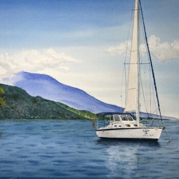 Картина под названием "Sailboat-16" - Erkin Yılmaz, Подлинное произведение искусства, Акварель