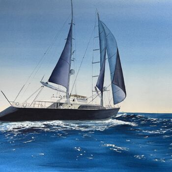 Картина под названием "Super yacht set sai…" - Erkin Yılmaz, Подлинное произведение искусства, Акварель