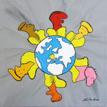 绘画 标题为“Gilets jaunes à l'a…” 由Erlodem, 原创艺术品, 丙烯