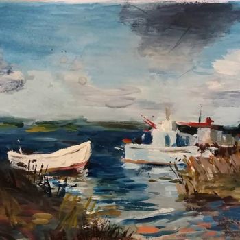 Painting titled "boats on the river" by Seldjan Behari, Original Artwork, Acrylic