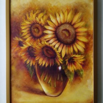 Painting titled "Gold sunflowers Oil…" by Olesya Ermolaeva, Original Artwork, Oil