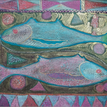 Картина под названием "Pisces" - Erna Berger Moise, Подлинное произведение искусства, Пастель
