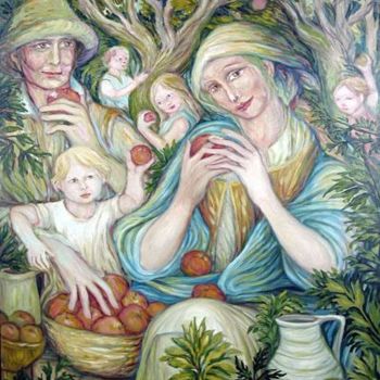 Malerei mit dem Titel "A familia no campo" von Erna Antunes - ( Erna Y ), Original-Kunstwerk, Andere