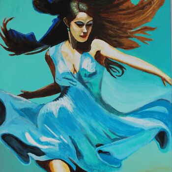 Painting titled "Bailarina azul de E…" by Ernest Carneado Ferreri, Original Artwork, Acrylic Mounted on Wood Stretcher frame