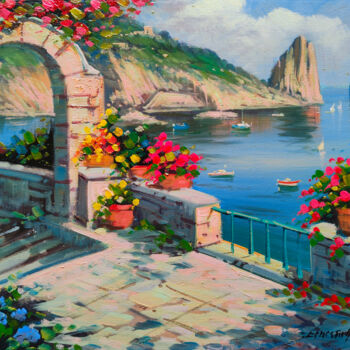Pittura intitolato "Terrace in Capri -…" da Ernesto De Michele, Opera d'arte originale, Acrilico Montato su Telaio per barel…