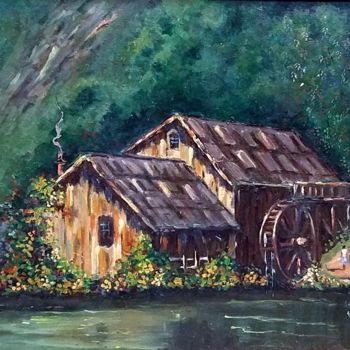 Pintura intitulada "casa-no-lago.jpg" por Ernesto Duarte, Obras de arte originais, Óleo Montado em Painel de madeira