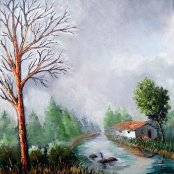 绘画 标题为“Neblina no rio” 由Ernesto Duarte, 原创艺术品, 油 安装在木板上