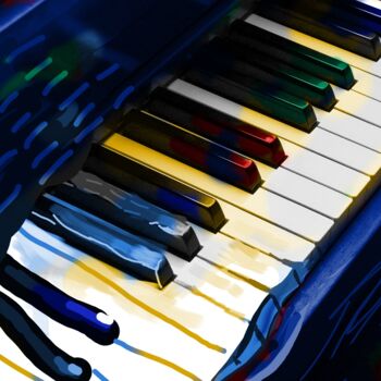 Digital Arts titled "The Blue Piano" by Ernesto Rivera Novoa, Original Artwork, Digital Painting