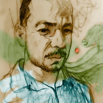 Digital Arts titled "Self-Portrait with…" by Ernesto Rivera Novoa, Original Artwork, Digital Painting