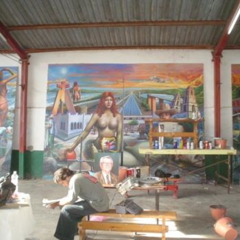 Pittura intitolato "Mural Institucional" da Ernesto Rios, Opera d'arte originale, Olio