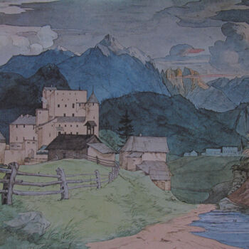 Peinture intitulée "Château de Naudersb…" par Ernst Ferdinand Oehme, Œuvre d'art originale, Aquarelle