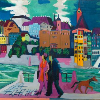 Peinture intitulée "View of Basel and t…" par Ernst Ludwig Kirchner, Œuvre d'art originale, Huile