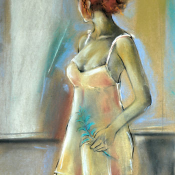 Peinture intitulée "Femme à la fleur" par Ertu, Œuvre d'art originale, Pastel