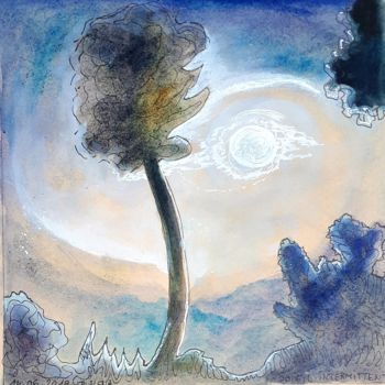 Peinture intitulée "LUNE D'ARGENT" par Ervalena, Œuvre d'art originale, Aquarelle