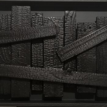 Sculpture intitulée "S7:noir/noir" par Ervé, Œuvre d'art originale, Bois Monté sur Autre panneau rigide