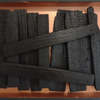 Sculpture intitulée "S7-Noir/cuivre" par Ervé, Œuvre d'art originale, Bois Monté sur Autre panneau rigide